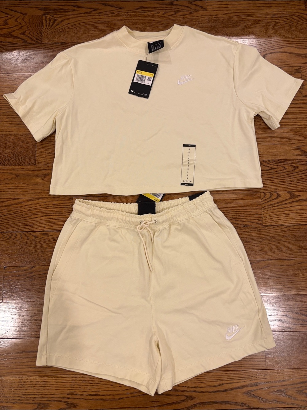Nike Pale Yellow Cropped Tee and Drawstring Shorts Set